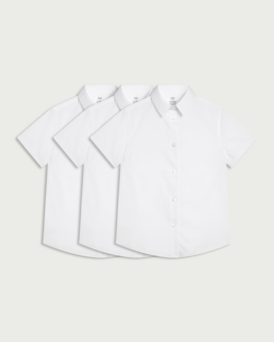 image 1 of F&F Girls School 3-Pack Dressing Made Easy Shirts in White