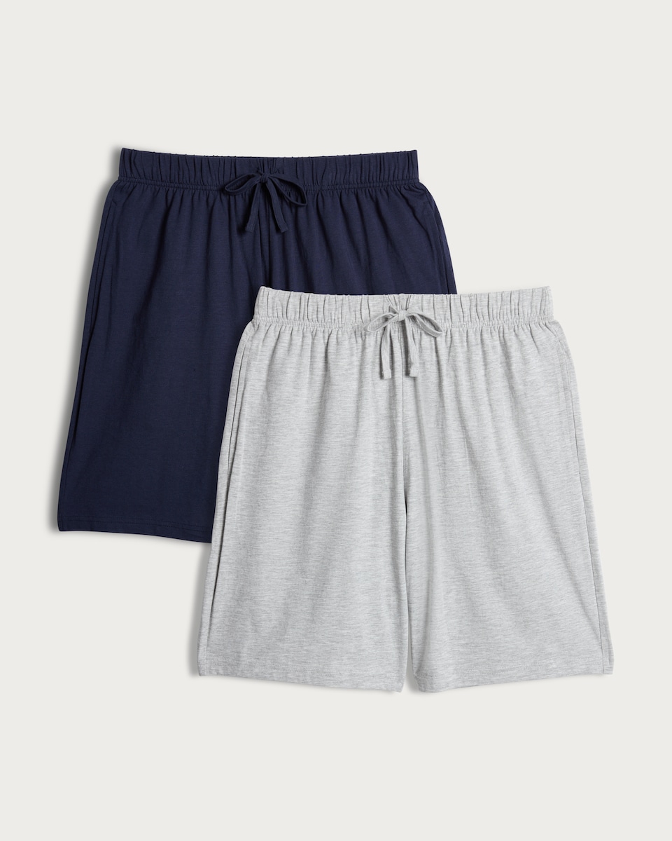 image 1 of F&F 2-Pack Cotton Rich Drawstring Pyjama Shorts in Grey