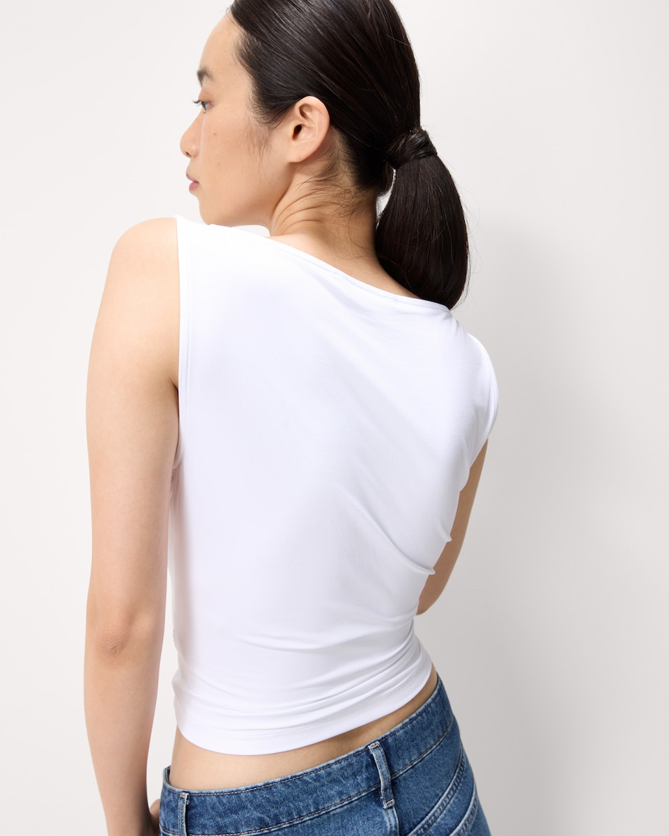 image 1 of F&F Polyamide Slash Neck Vest in White