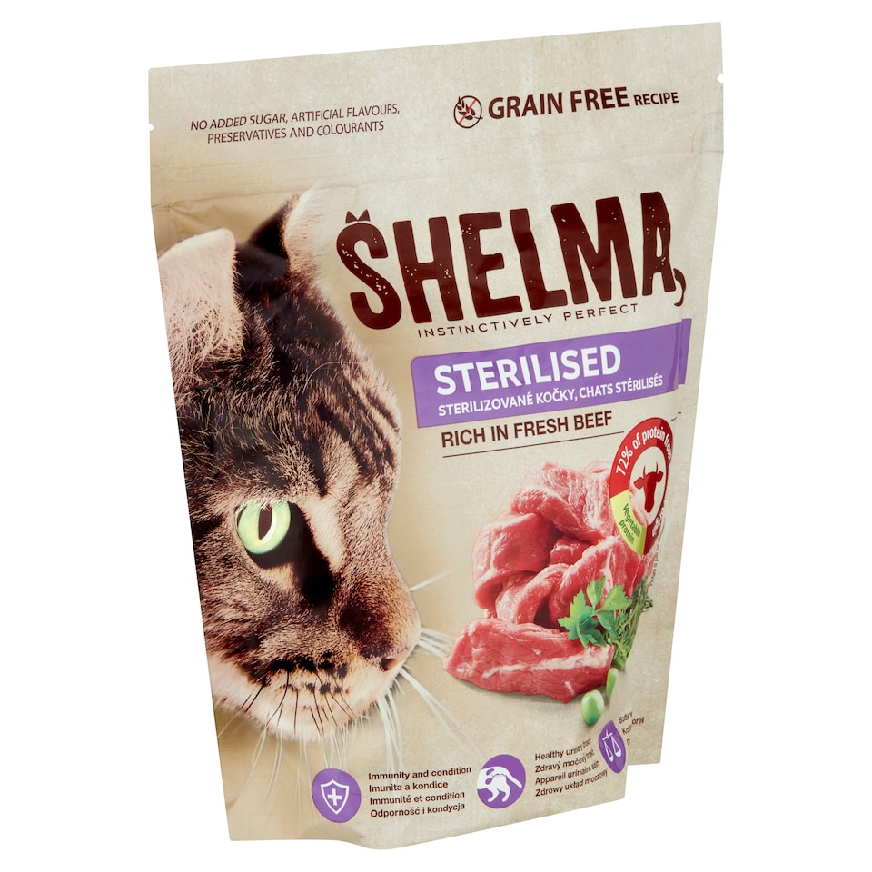 Shelma Rich in Beef Complete Cereal-Free Dry Food for Neutered Cats 750 g