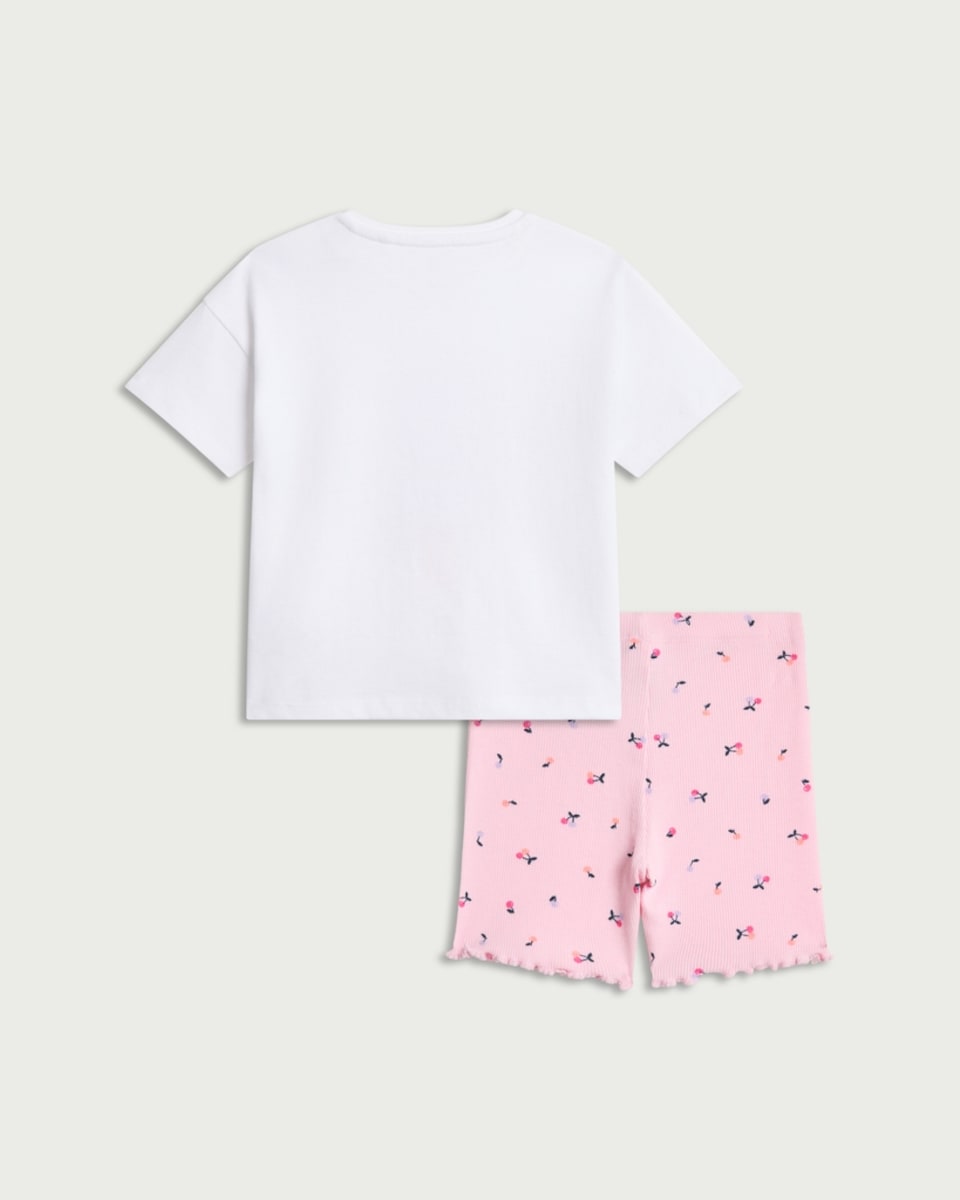 image 1 of F&F Baby 2-Piece Cotton Rich Ice Lolly Embroidered T-Shirt and Shorts Set in White