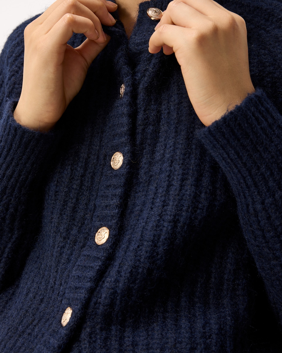image 1 of The F&F Edit Chunky Knitted Cardigan with Wool in Navy