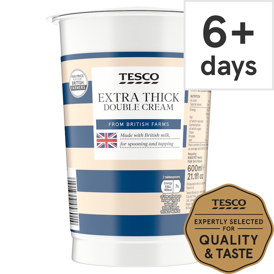 Tesco Fresh British Extra Thick Double Cream 600Ml