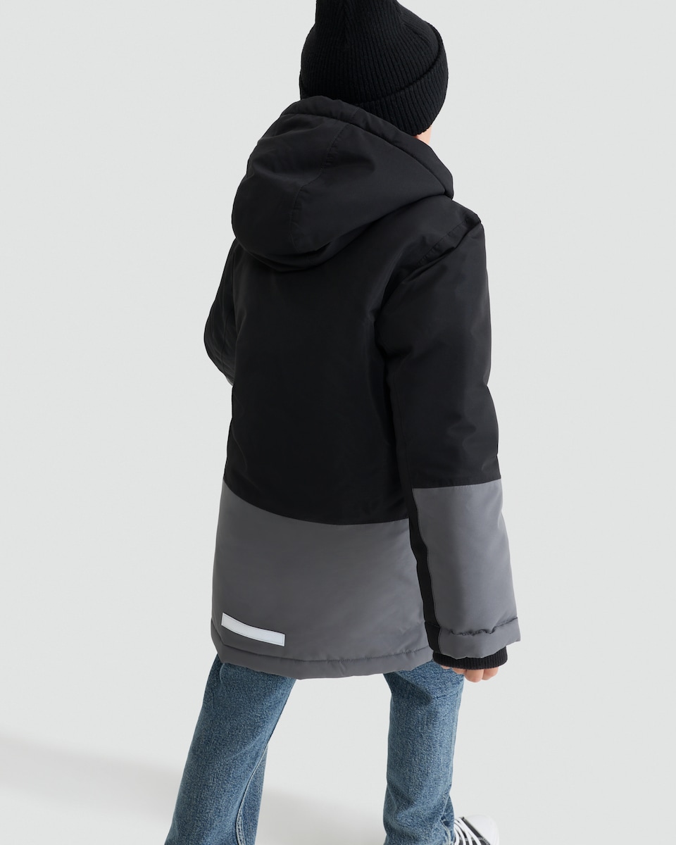 image 1 of F&F Boys Colour Block Hooded Waterproof Jacket in Grey