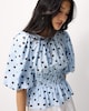 image 3 of F&F Shirred Puff Sleeve Blouse in Multi Blue