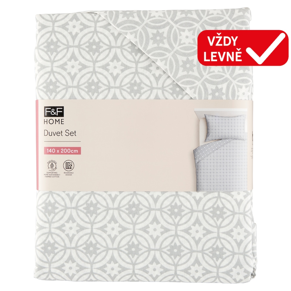 F&F Home Grey Geo Duvet Set 140 x 200 cm