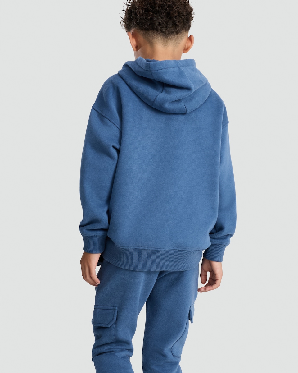 image 1 of F&F Boys Cotton Rich Kangaroo Pocket Hoodie in Blue