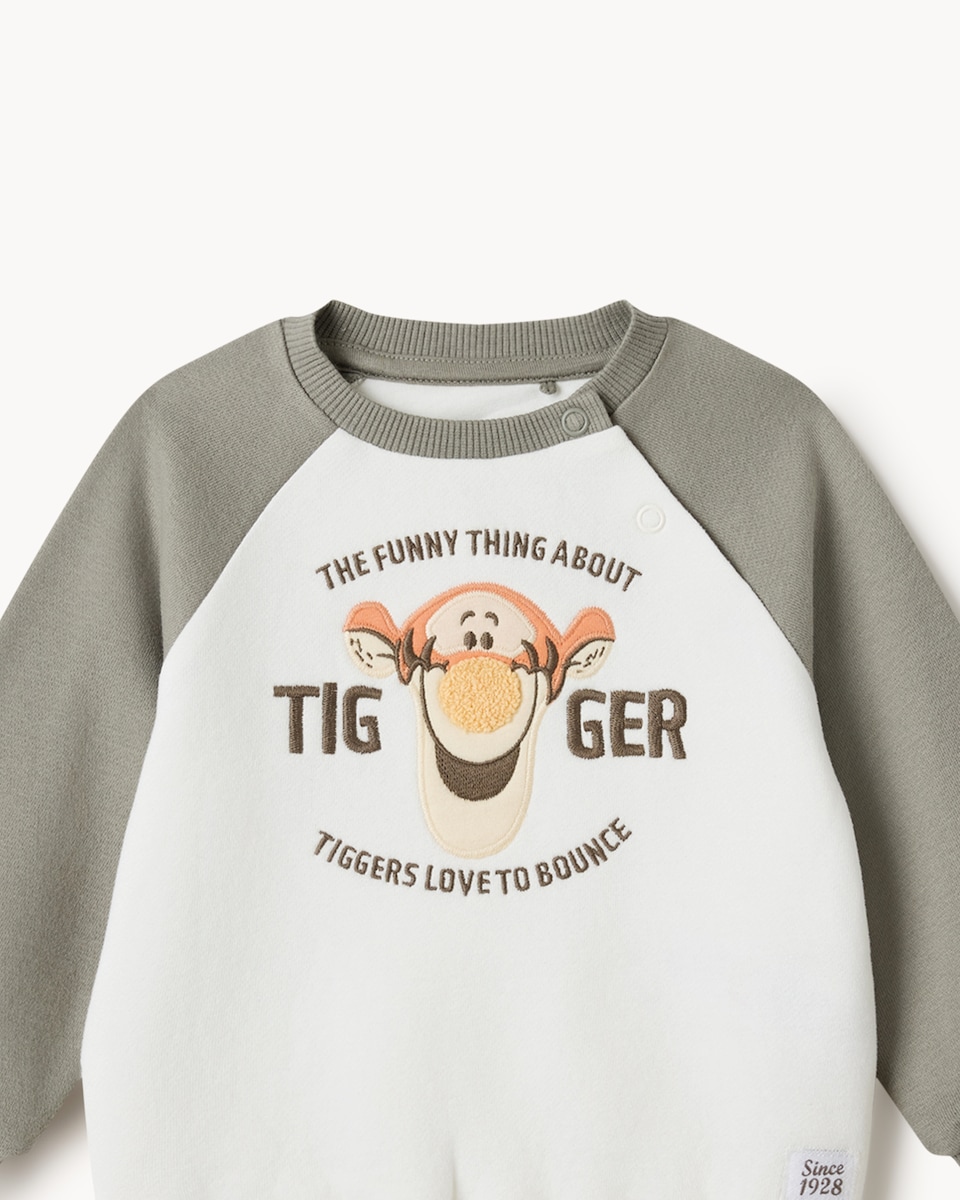 image 1 of Disney Tigger Cotton Rich Sweatshirt and Striped Joggers Set in Grey