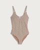 image 4 of F&F Geometric Print Cut Out Plunge Swimsuit in Multi Brown