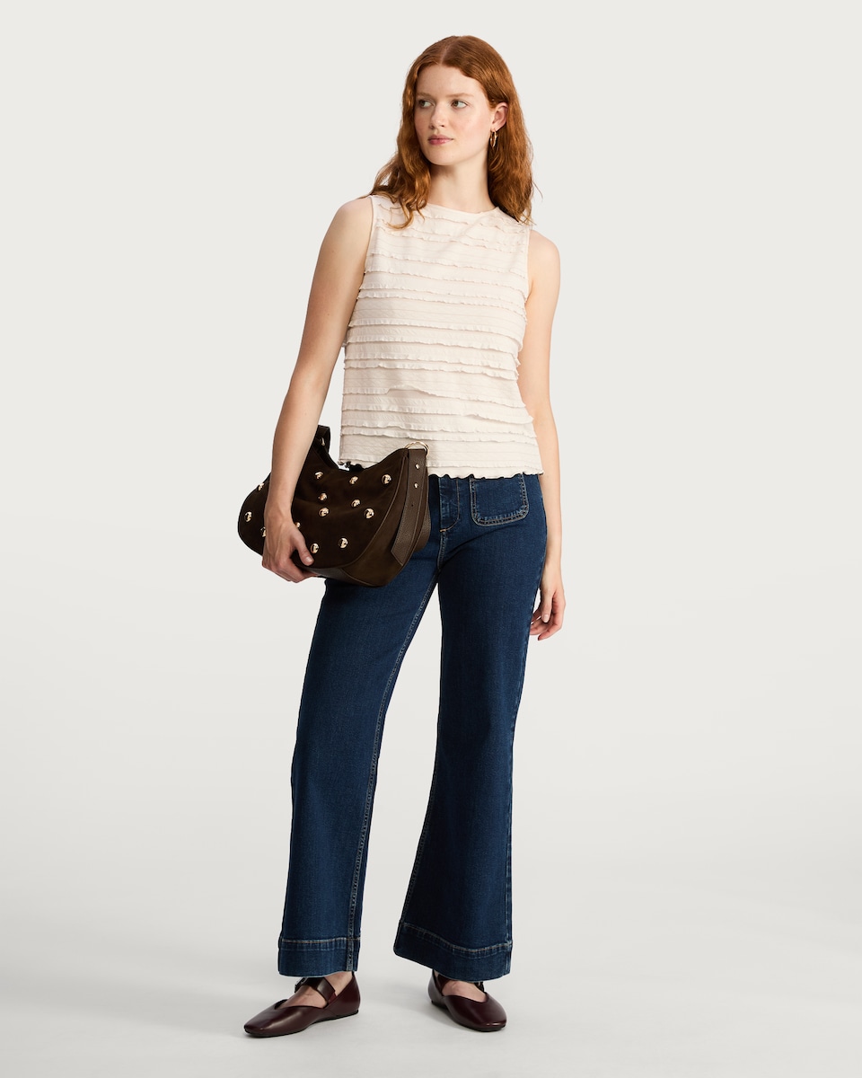 image 1 of F&F Textured Frill Detail Sleeveless Top in Cream