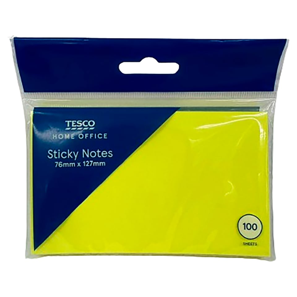 Tesco Sticky Notes 76Mmx127mm Yellow 100 Shts