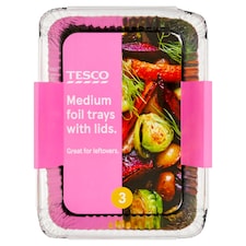 Tesco Medium Foil Trays With Lids 3 Pack