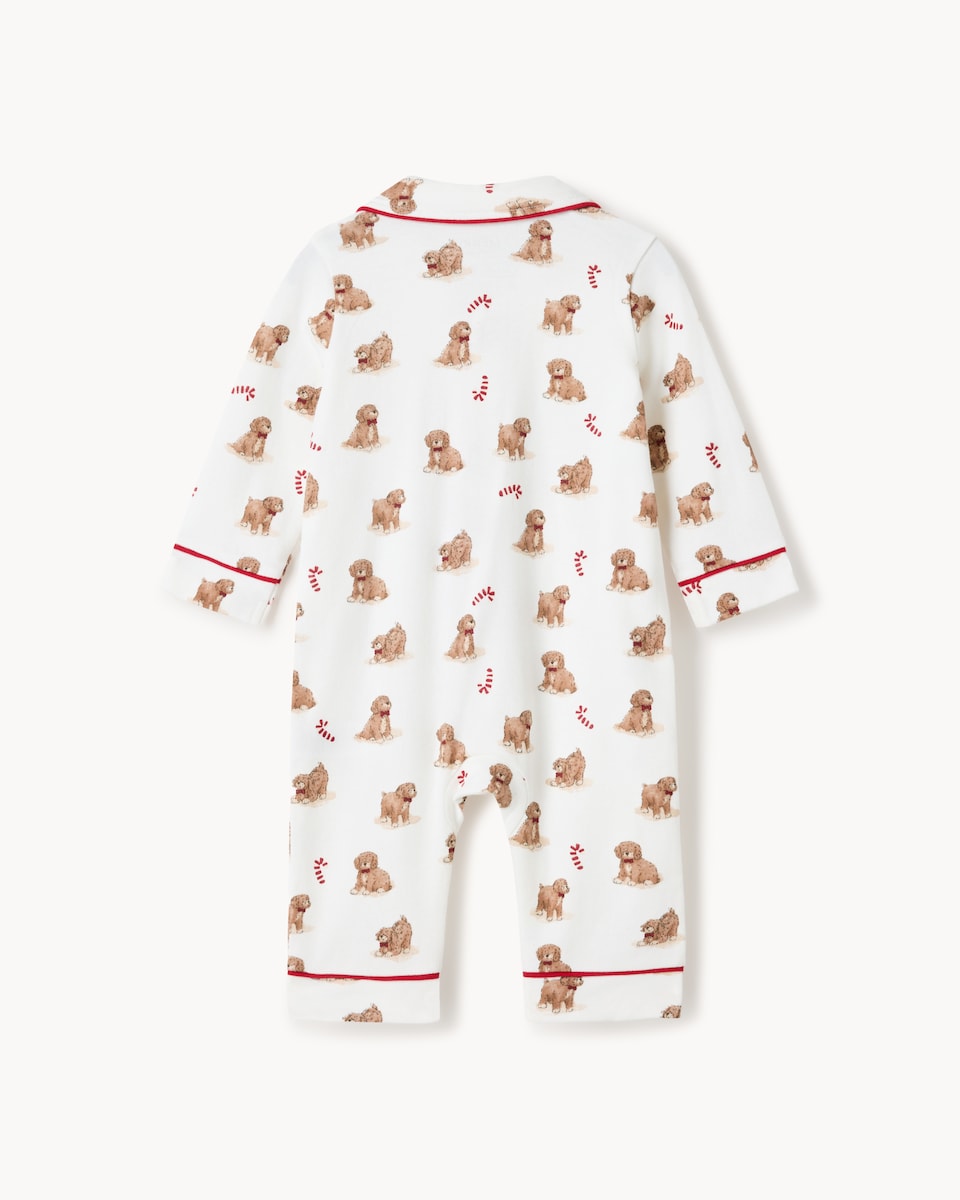 image 1 of Christmas Baby Pure Cotton Festive Pup Sleepsuit in White