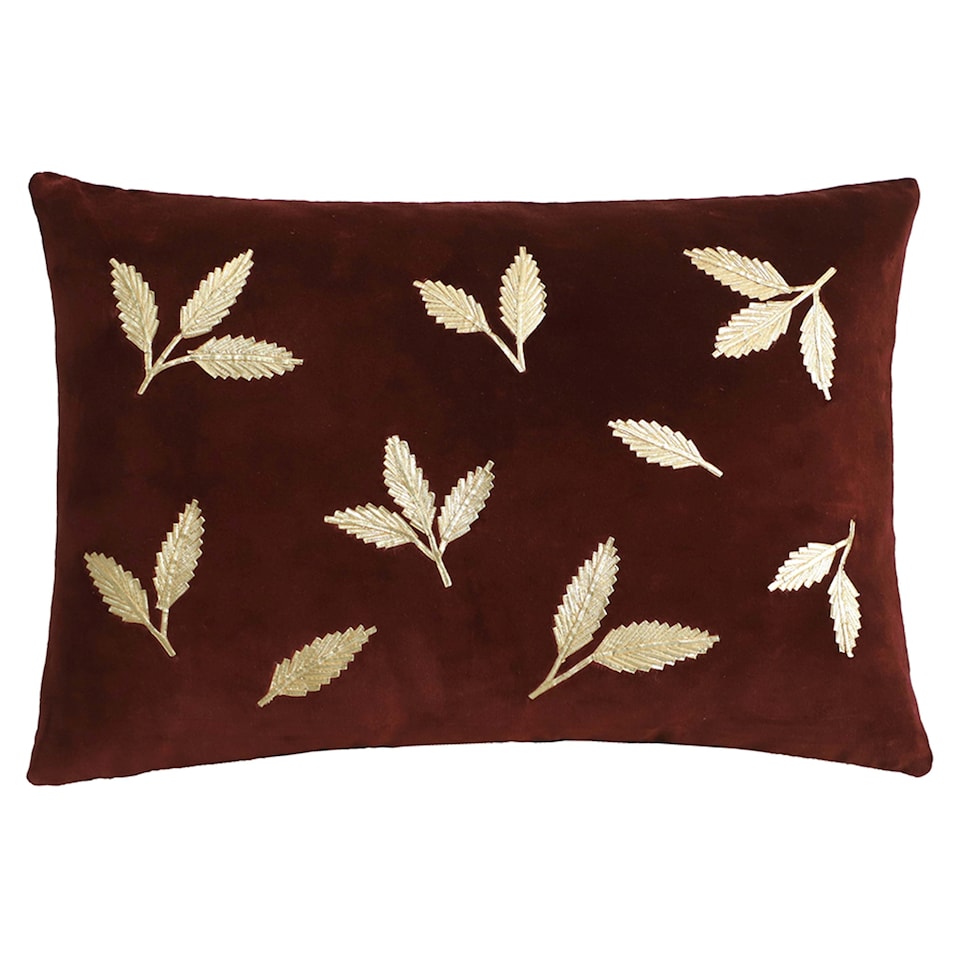 F&F Home Burgundy embroidered leaf cushion 40x60cm