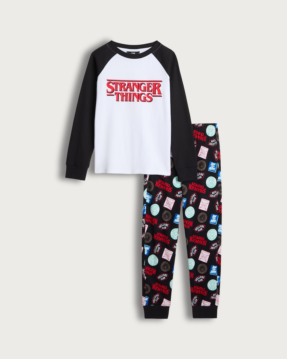 image 1 of Netflix Stranger Things Pure Cotton Slogan Pyjamas in Multi