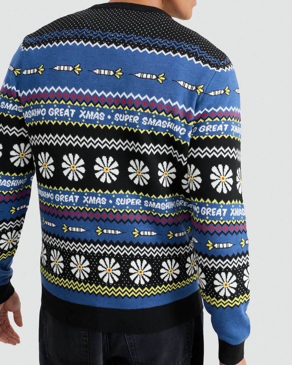 image 1 of Bullseye Knitted Christmas Jumper in Blue