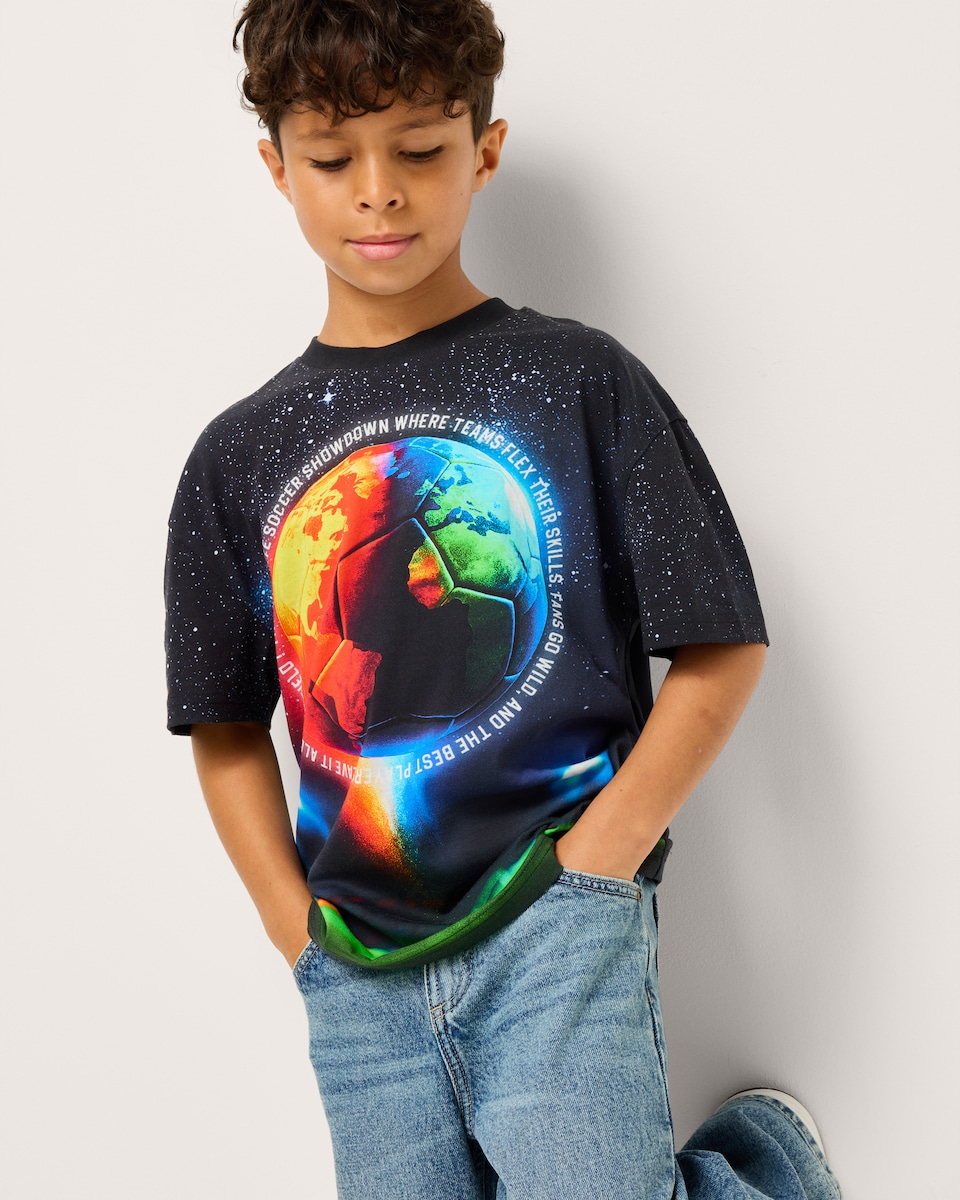 image 1 of F&F Boys Pure Cotton Football Print T-Shirt in Multi