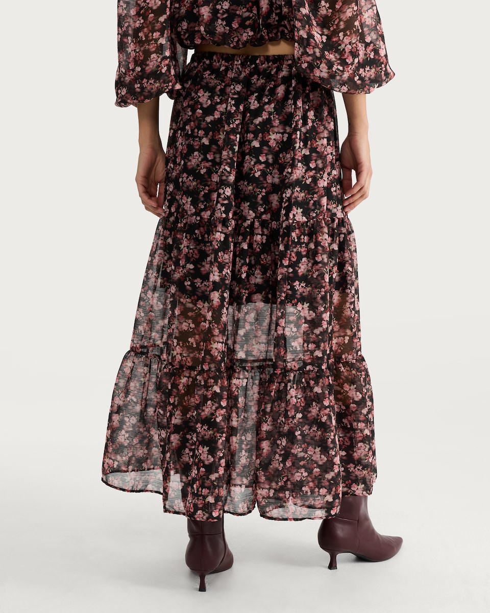 image 1 of F&F Floral Tiered Co-ord Midi Skirt in Multi Black
