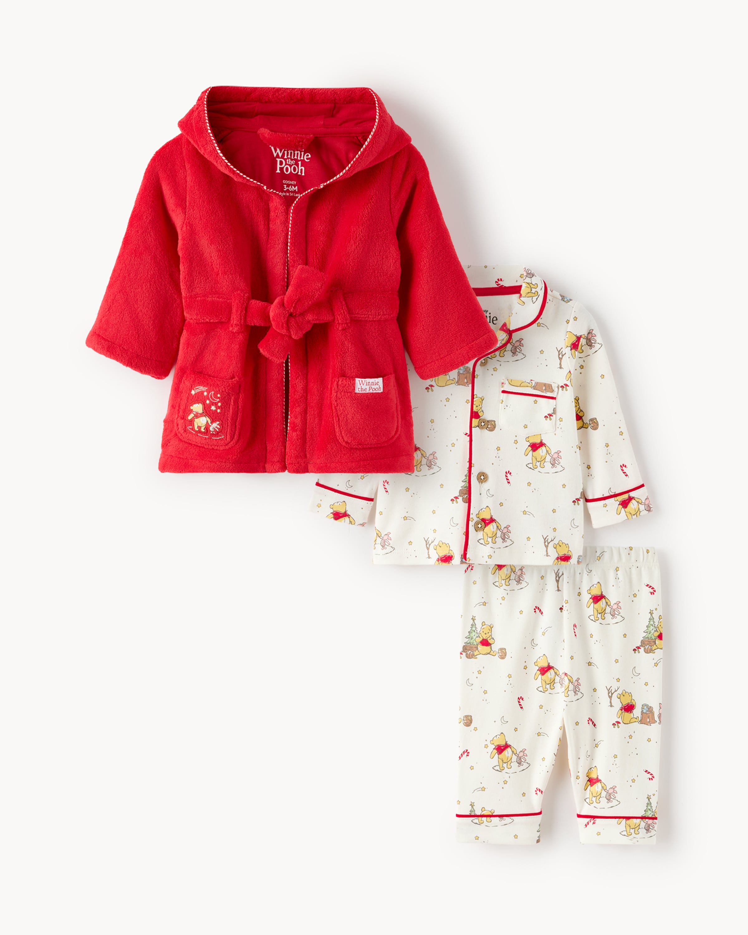 Disney Winnie the Pooh Christmas Dressing Gown and Pyjamas Set in Red