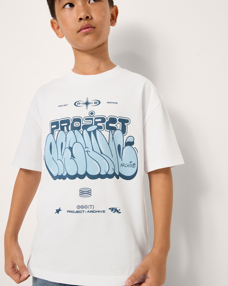 image 1 of F&F Boys Pure Cotton Slogan Oversized Fit T-Shirt in White