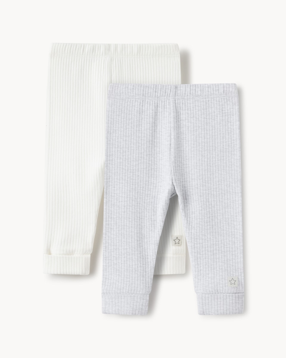 image 1 of  F&F Baby 2-Pack Cotton Rich Ribbed Leggings in White