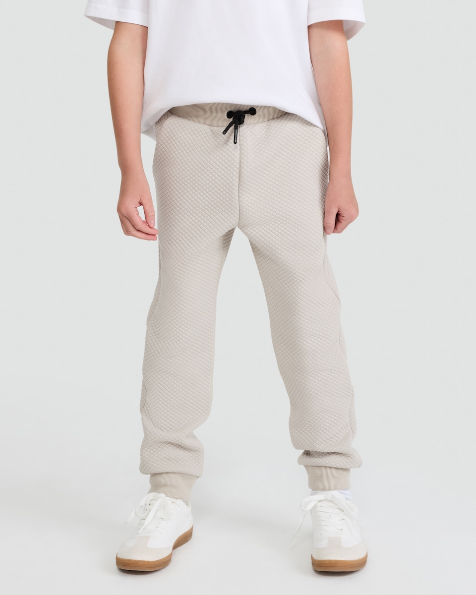 image 1 of F&F Boys Textured Drawstring Cuffed Joggers in Stone