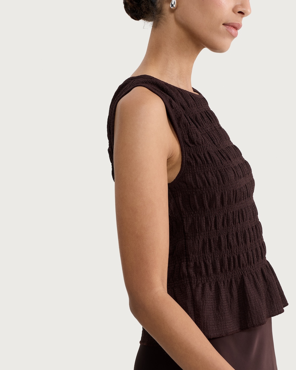 image 1 of F&F Textured Sleeveless Smock Top in Chocolate