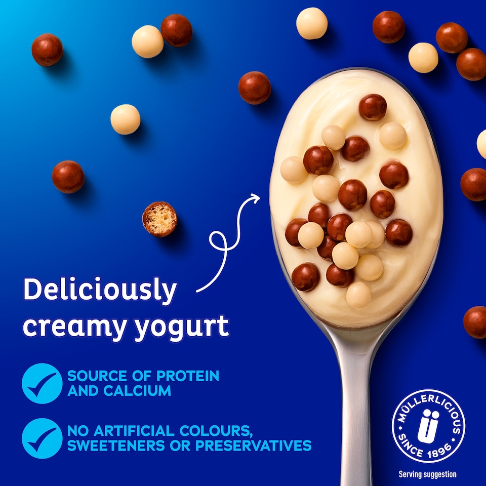 image 1 of Muller Corner Vanilla & Banana Yogurts with Chocolate Balls & Flakes 6 x 124g