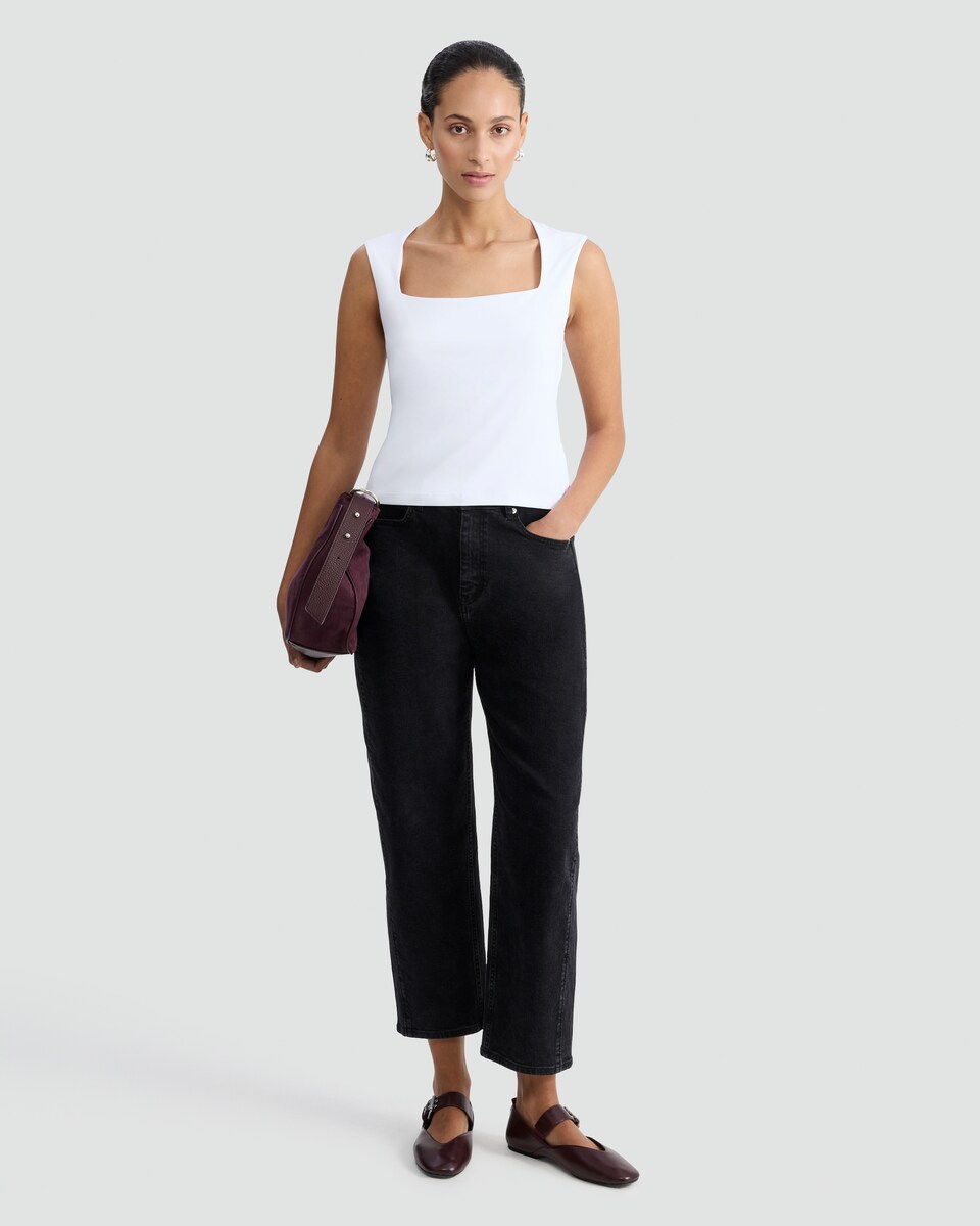 image 1 of F&F Polyamide Square Neck Sleeveless Top in White