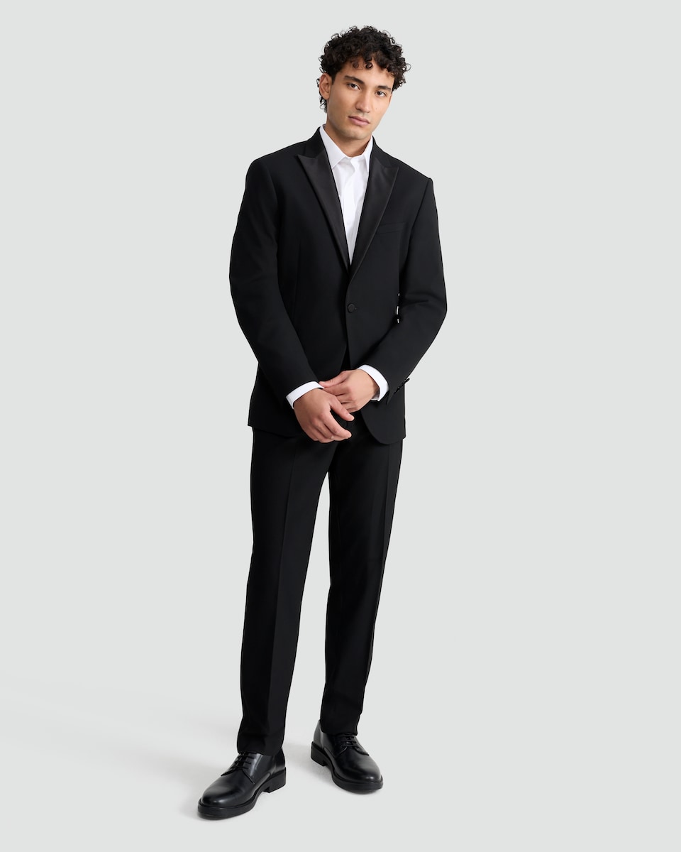 image 1 of F&F Single Button Tailored Fit Tuxedo Jacket in Black