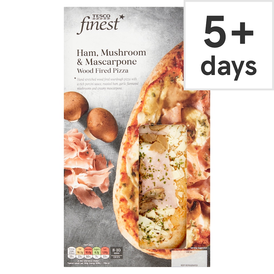 Tesco Finest Ham, Mushroom And Mascarpone Pizza 250G