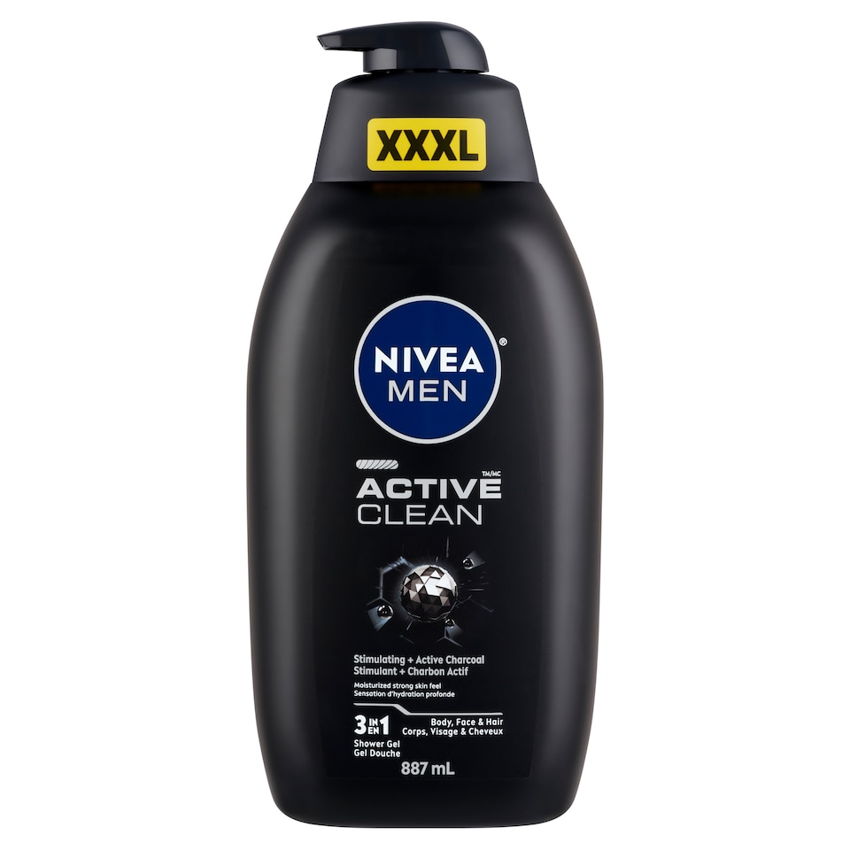 image 1 of Nivea Men Active Clean 3 in 1 Shower Gel 887ml