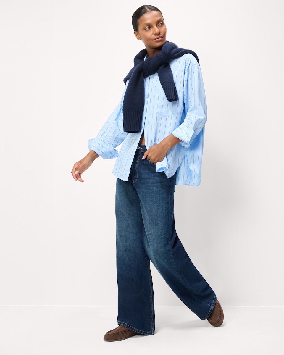 image 1 of F&F Striped Oversized Fit Shirt in Multi Blue