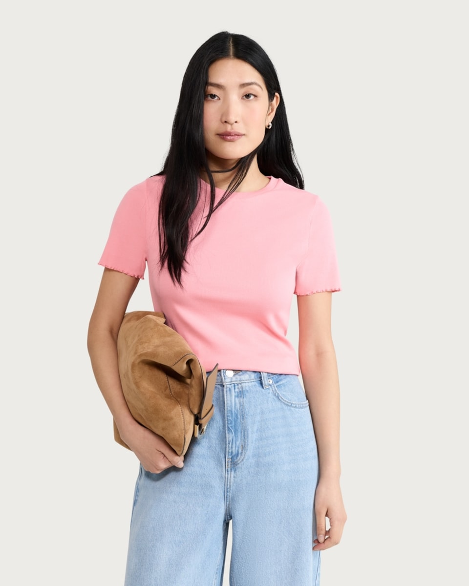 image 1 of F&F Cotton Rich Lettuce Edge T-Shirt in Pink