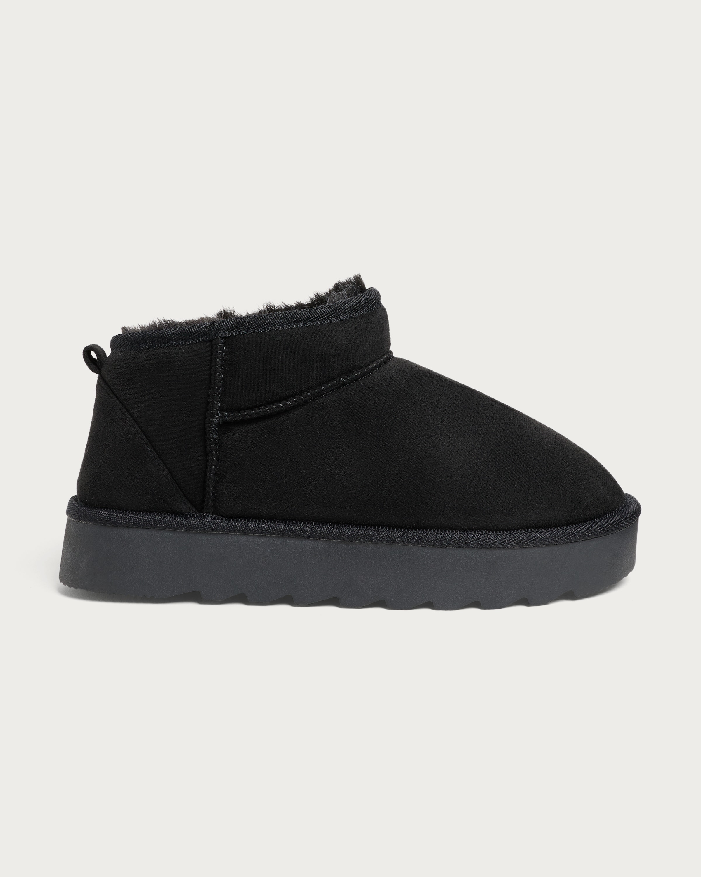 F&F Faux Fur Lined Platform Slippers in Black