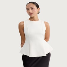 F&F Ponte Peplum Hem Top in Cream