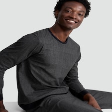 F&F Fleece Herringbone Print Top and Joggers Pyjamas in Grey