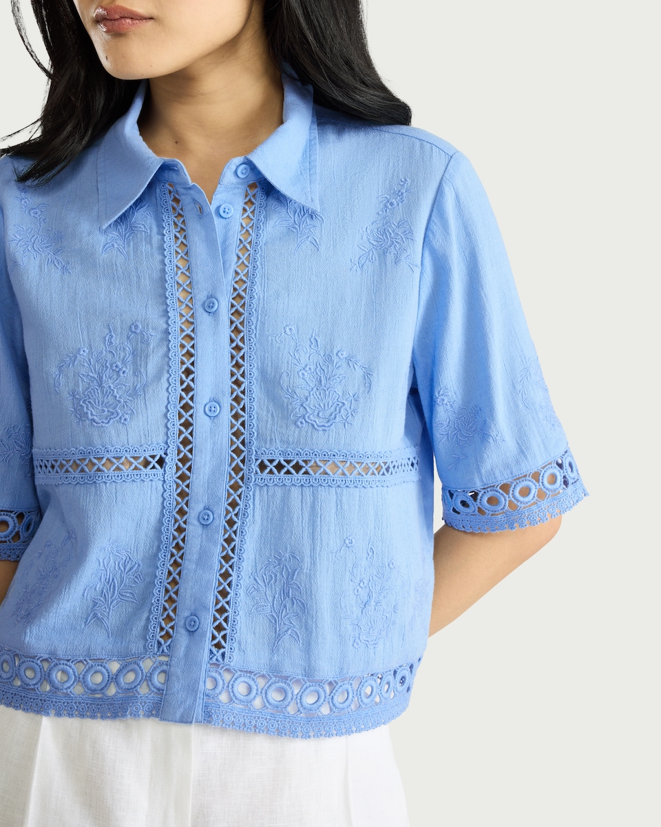 image 1 of The F&F Edit Pure Cotton Embroidered Co-ord Shirt in Blue