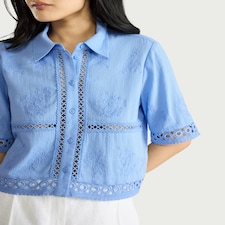 The F&F Edit Pure Cotton Embroidered Co-ord Shirt in Blue