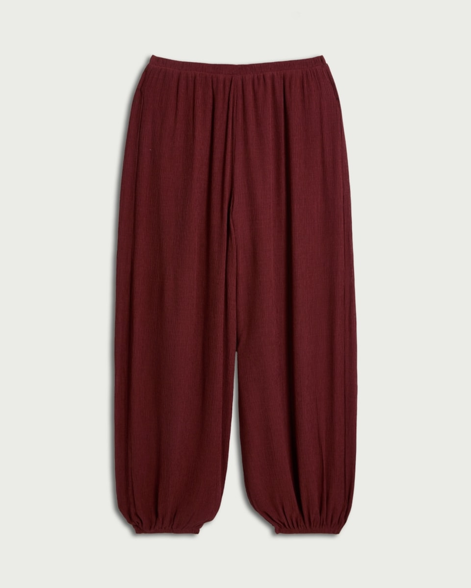 image 1 of F&F Textured Elasticated Cuff Balloon Co-ord Trousers in Red