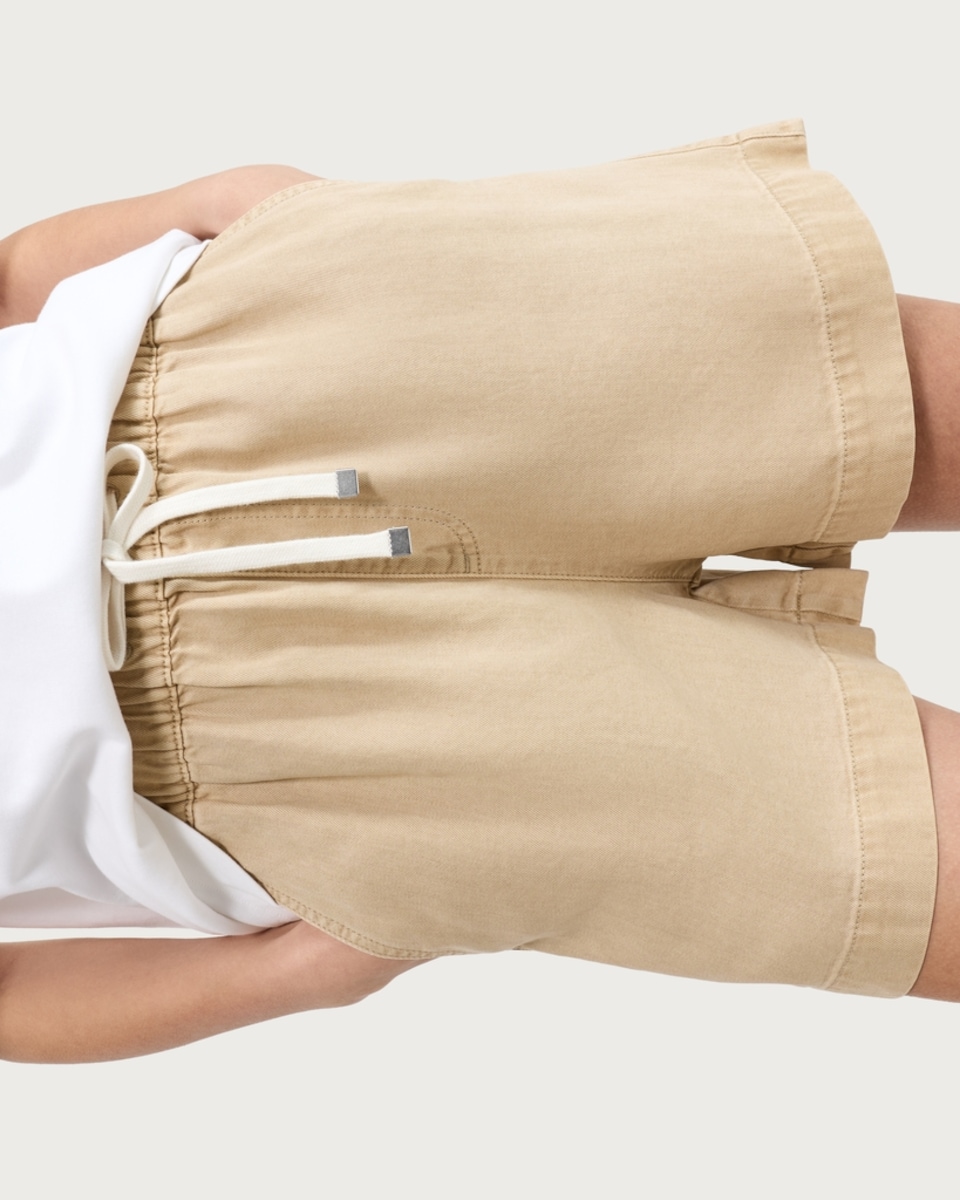 image 1 of F&F Pure Lyocell Drawstring Shorts in Stone