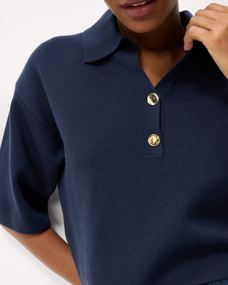 image 1 of F&F Knitted Collared Jumper in Navy