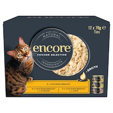 Encore Natural Wet Cat Food Chicken Selection in Broth Tins 12 x 70g