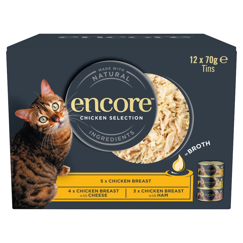 image 1 of Encore Natural Wet Cat Food Chicken Selection in Broth Tins 12 x 70g