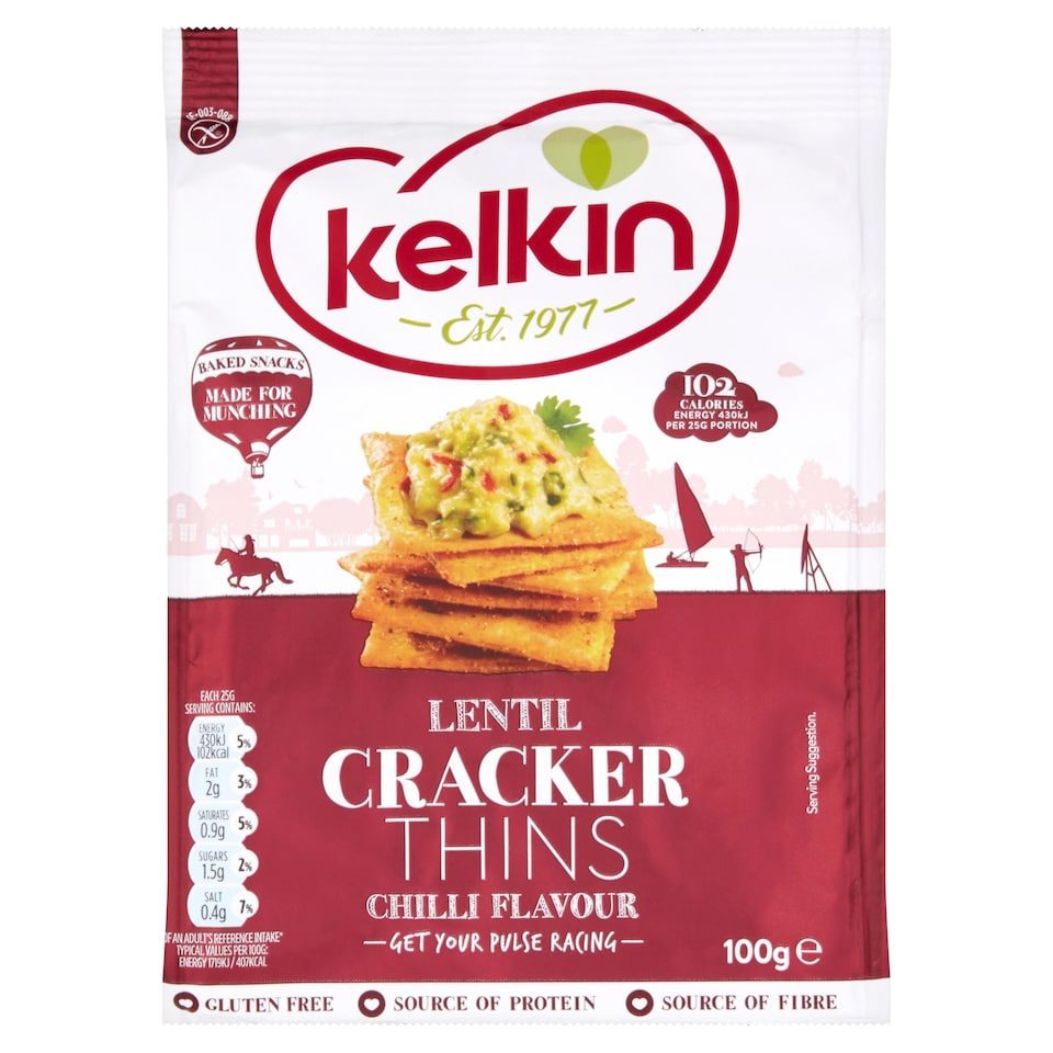 Kelkin Chilli Lentil Cracker Thins 100G