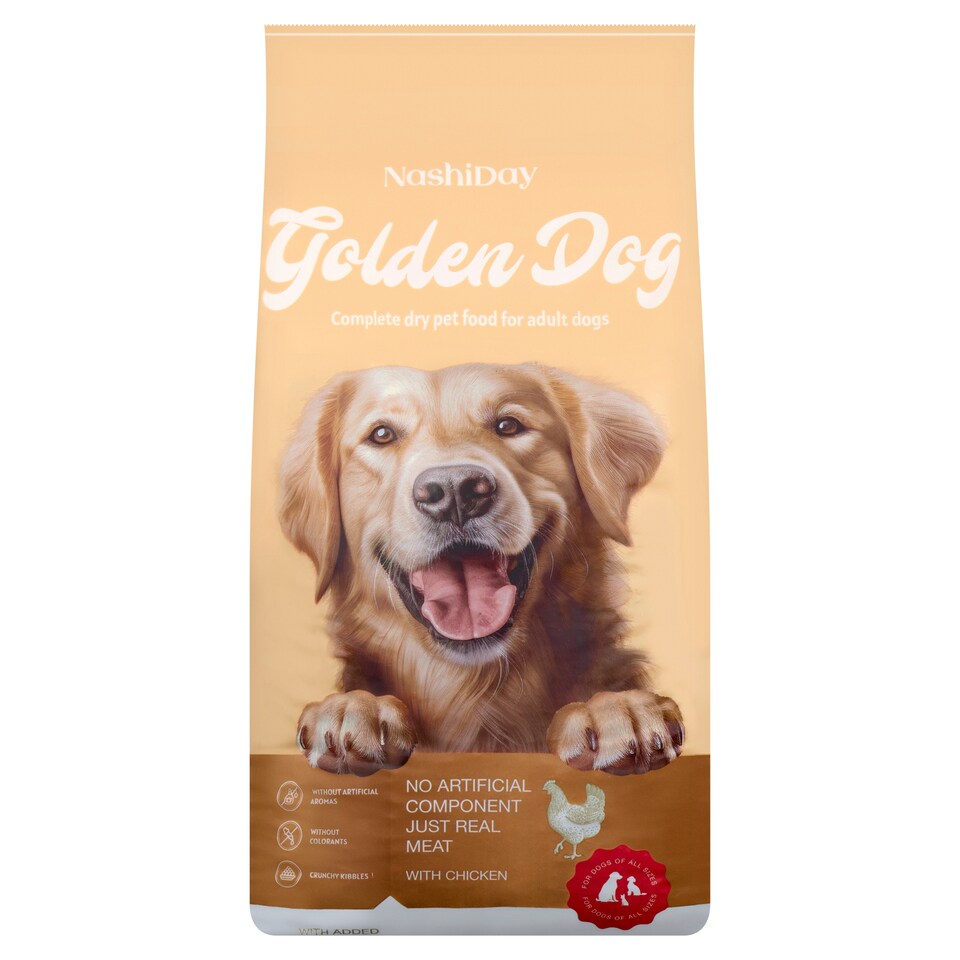NashiDay Golden Day teljes értékű száraz állateledel felnőtt kutyák számára csirkével 10 Kg  1. kép