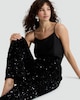 image 1 of F&F Velour Sequin Flared Trousers in Black