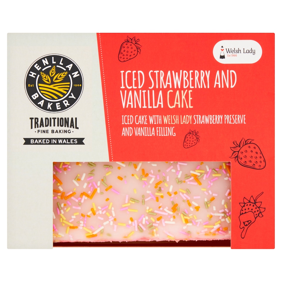 Henllan Bakery Iced Strawberry and Vanilla Cake