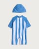 image 2 of F&F Boys 2-Piece Tomato Striped Sunsafe Swimsuit and Hat Set in Blue