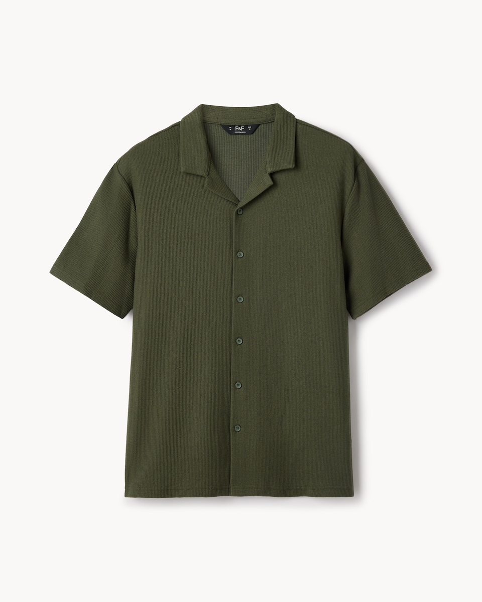 image 1 of F&F Textured Short Sleeved Collared Shirt in Khaki